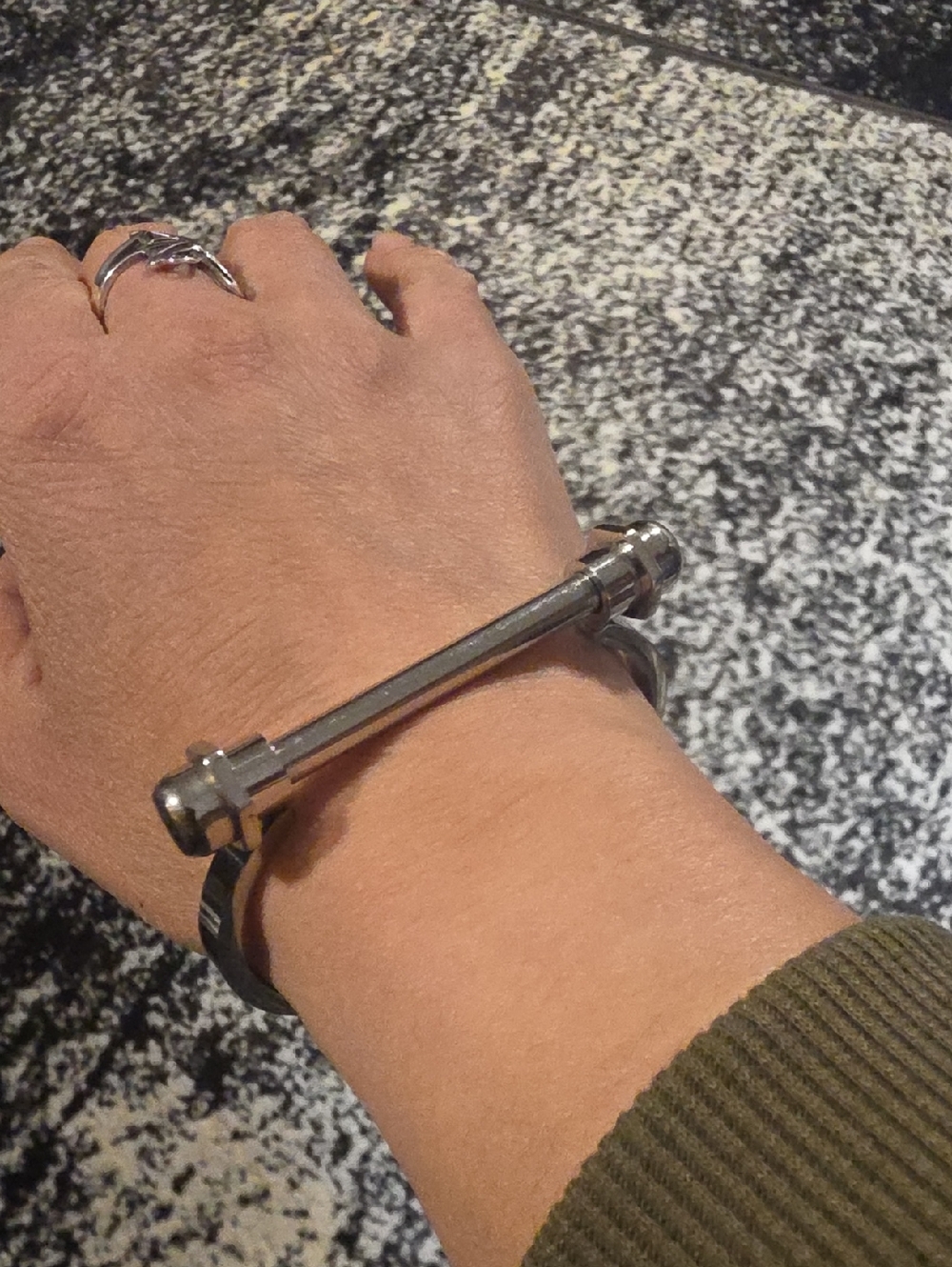 Silver-tone titanium or stainless steel screw cuff bracelet
